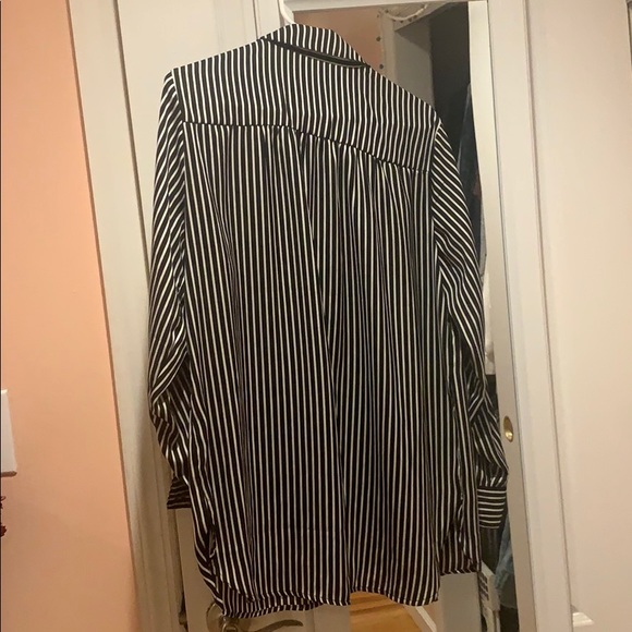 Striped B&W Button Down Blouse - Picture 2 of 2